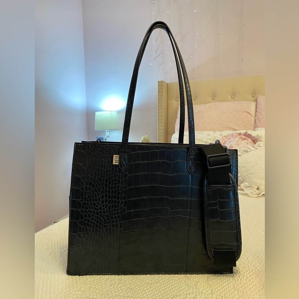 BEIS The Work Tote in “Black Croc”